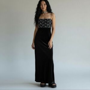 Vintage Dress Y2K Roberta  90s Maxi Velvet Glitter Floral Witchy Whimsigoth Glam